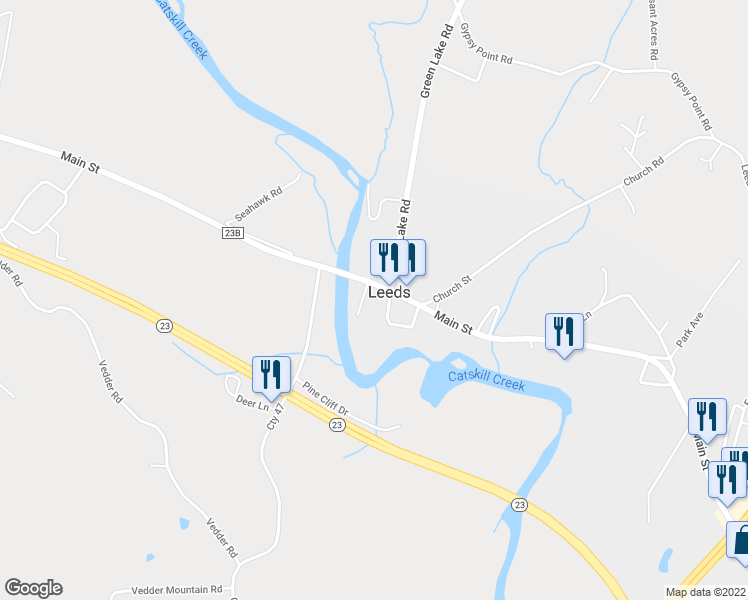 map of restaurants, bars, coffee shops, grocery stores, and more near 1155 Main Street in Leeds