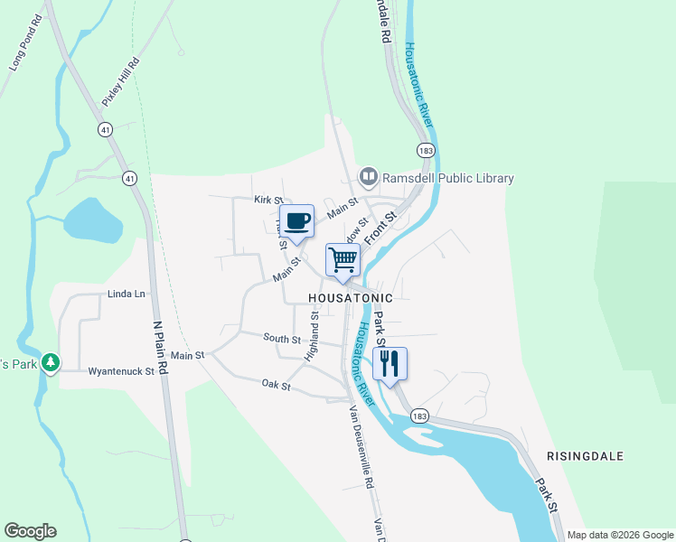 map of restaurants, bars, coffee shops, grocery stores, and more near in Great Barrington