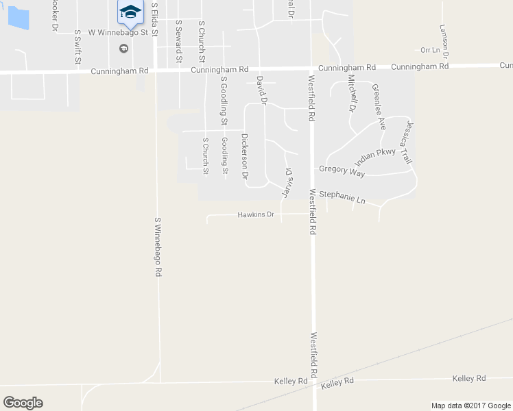 map of restaurants, bars, coffee shops, grocery stores, and more near 502 Hawkins Drive in Winnebago