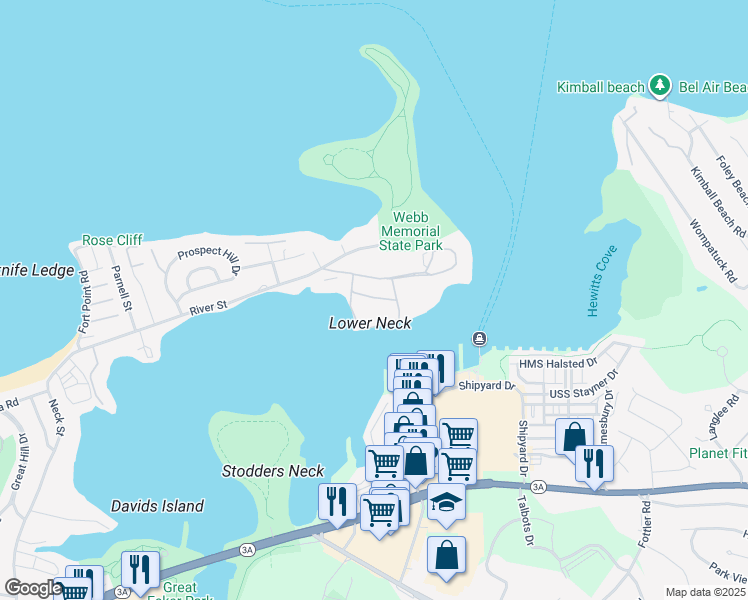 map of restaurants, bars, coffee shops, grocery stores, and more near 61 Broad Reach in Weymouth