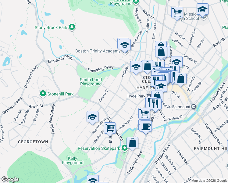 map of restaurants, bars, coffee shops, grocery stores, and more near 23 Cleveland Street in Boston