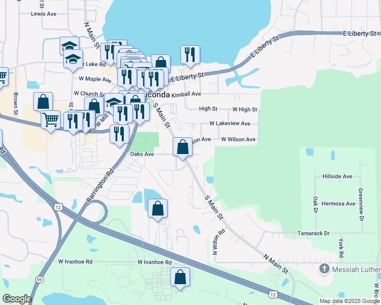 map of restaurants, bars, coffee shops, grocery stores, and more near 26921 Main Street in Wauconda