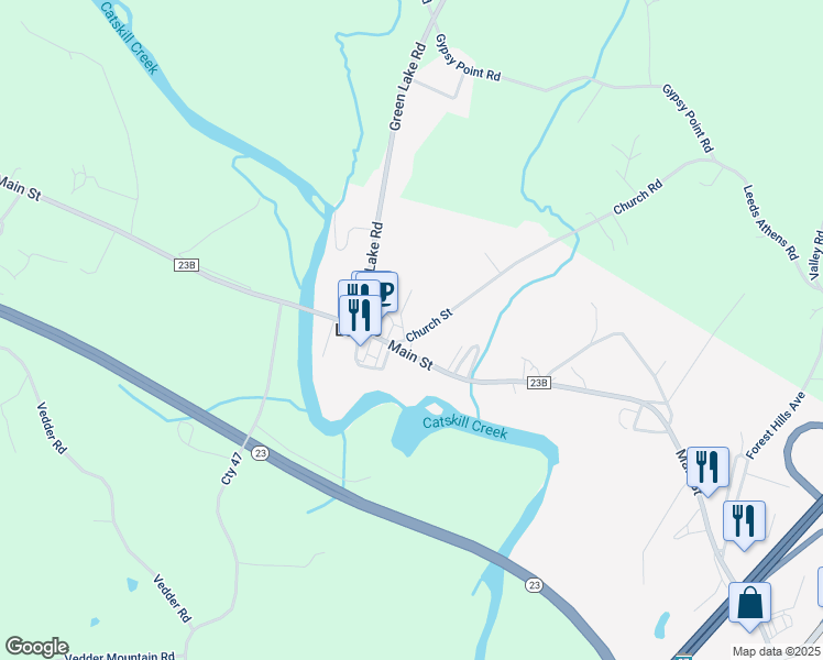map of restaurants, bars, coffee shops, grocery stores, and more near 19 Church Street in Catskill