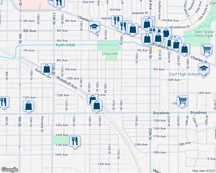 map of restaurants, bars, coffee shops, grocery stores, and more near 1210 16th Street in Rockford