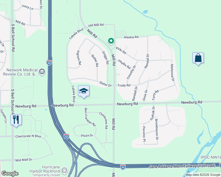 map of restaurants, bars, coffee shops, grocery stores, and more near 8215 Slater Drive in Rockford