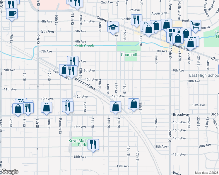 map of restaurants, bars, coffee shops, grocery stores, and more near 1207 14th Street in Rockford