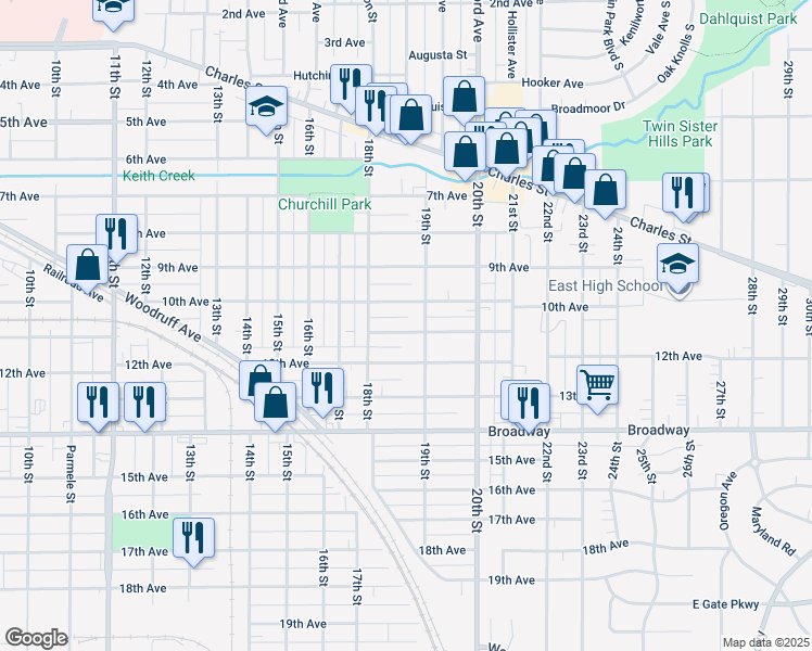 map of restaurants, bars, coffee shops, grocery stores, and more near 2234 11th Avenue in Rockford