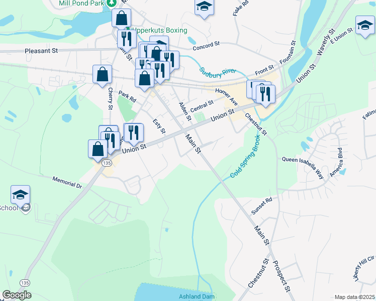 map of restaurants, bars, coffee shops, grocery stores, and more near 14 Clyde Road in Ashland