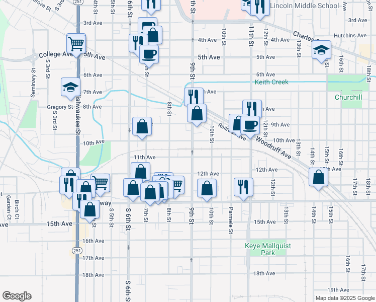 map of restaurants, bars, coffee shops, grocery stores, and more near 1231 11th Avenue in Rockford