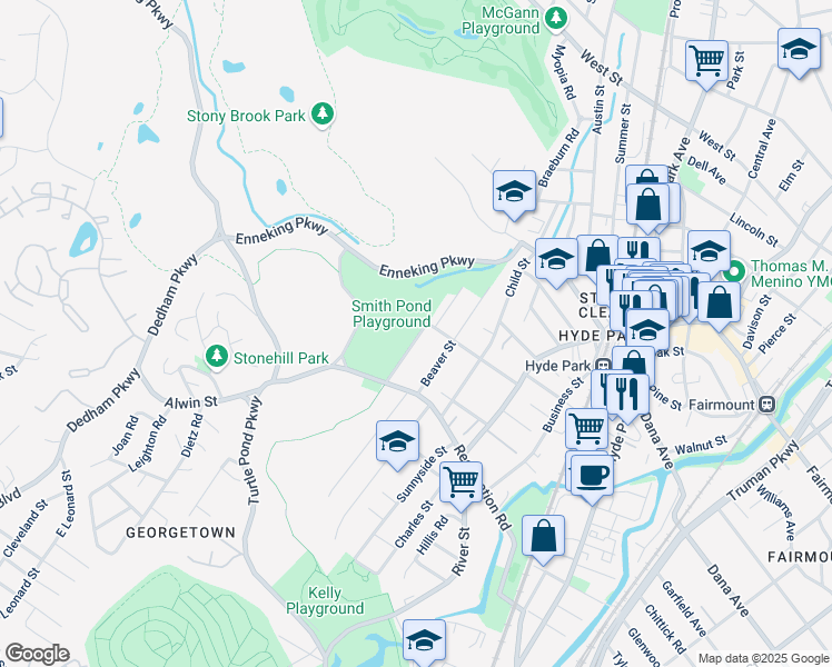 map of restaurants, bars, coffee shops, grocery stores, and more near 15 Brainard Street in Boston