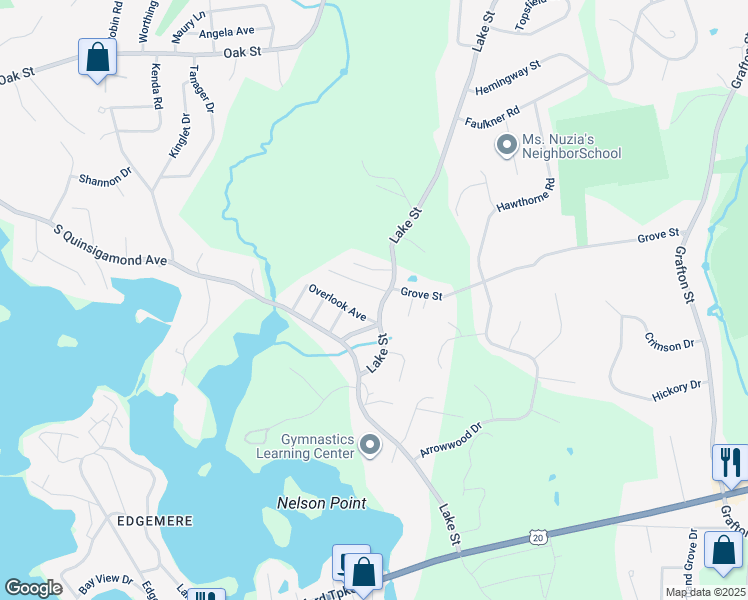 map of restaurants, bars, coffee shops, grocery stores, and more near 499 Lake Street in Shrewsbury