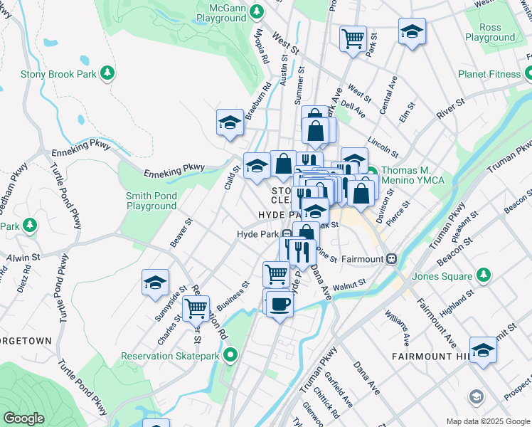 map of restaurants, bars, coffee shops, grocery stores, and more near 8 Linwood Street in Boston