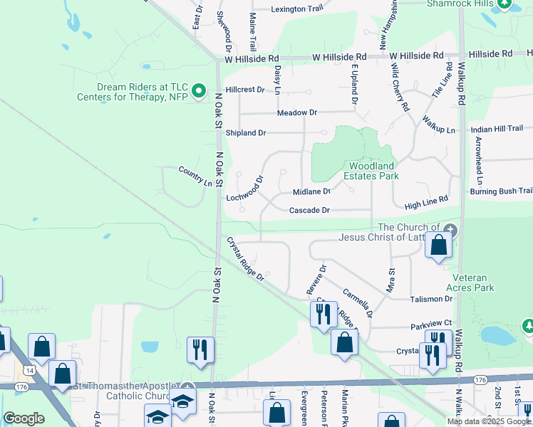 map of restaurants, bars, coffee shops, grocery stores, and more near 517 Midlane Drive in Crystal Lake