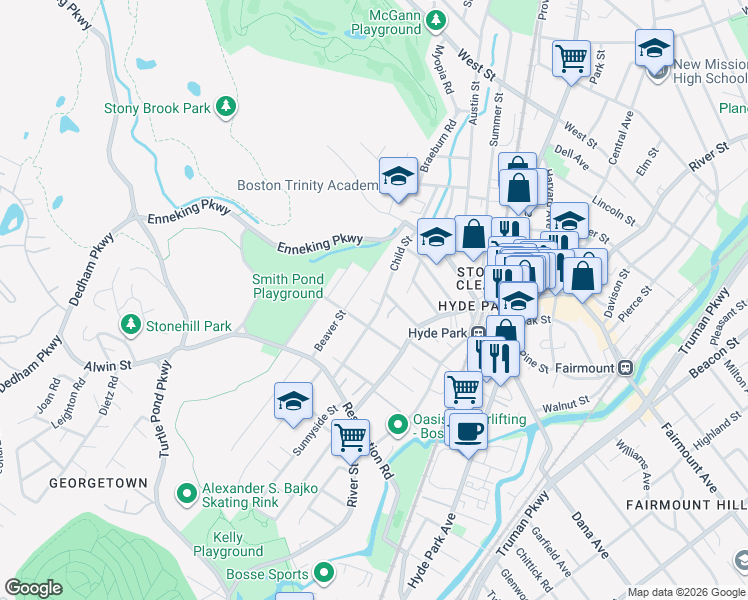 map of restaurants, bars, coffee shops, grocery stores, and more near 95 Child Street in Boston