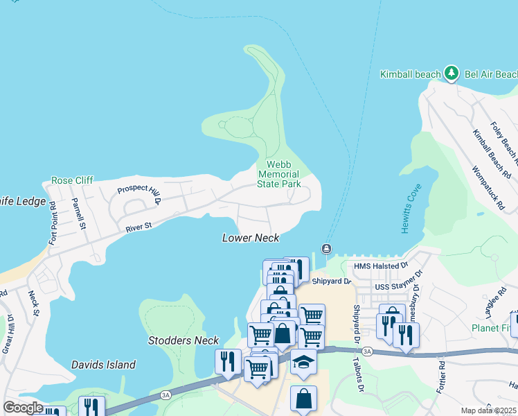 map of restaurants, bars, coffee shops, grocery stores, and more near 84 Broad Reach in Weymouth