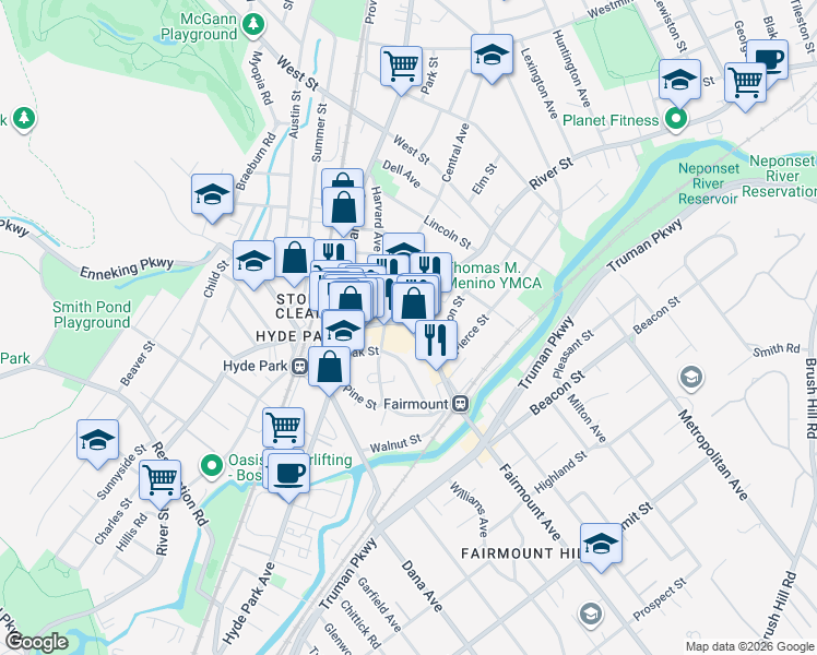 map of restaurants, bars, coffee shops, grocery stores, and more near 11 Central Avenue in Boston