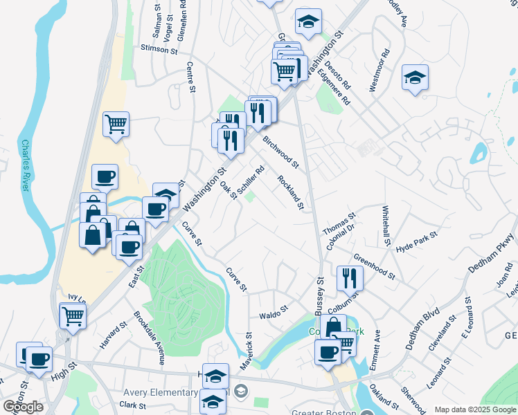 map of restaurants, bars, coffee shops, grocery stores, and more near 27 Goethe Street in Boston