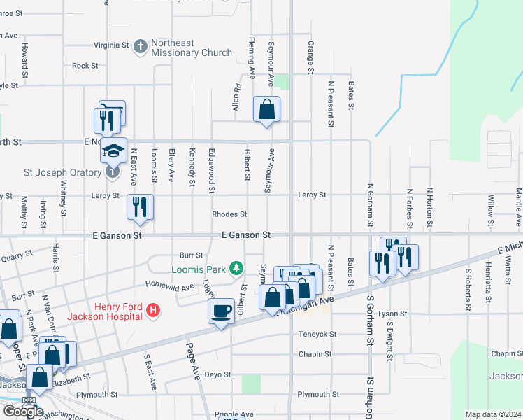 map of restaurants, bars, coffee shops, grocery stores, and more near 435 Seymour Avenue in Jackson