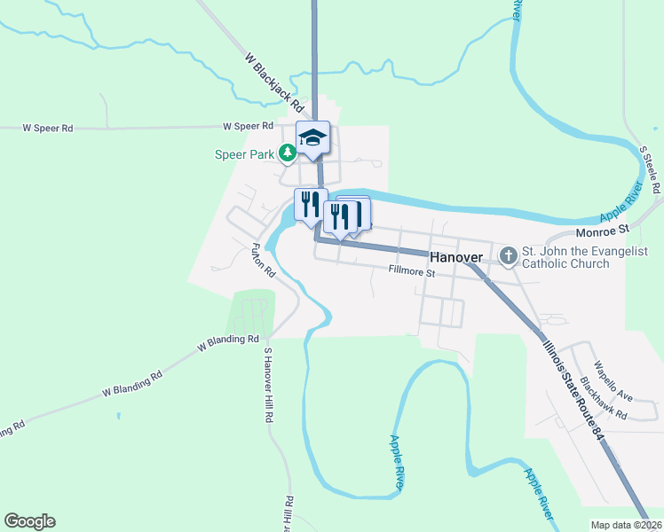 map of restaurants, bars, coffee shops, grocery stores, and more near 104 Jefferson Street in Hanover