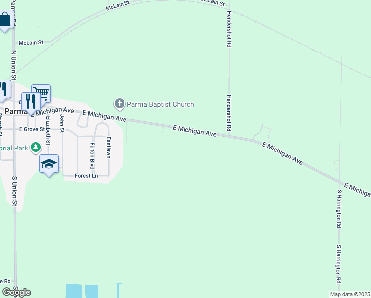 map of restaurants, bars, coffee shops, grocery stores, and more near 10045 East Michigan Avenue in Parma