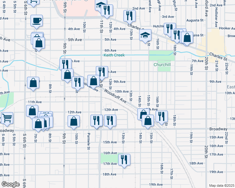 map of restaurants, bars, coffee shops, grocery stores, and more near 1623 10th Avenue in Rockford