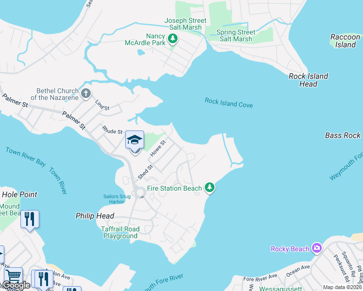 map of restaurants, bars, coffee shops, grocery stores, and more near 30 Doane Street in Quincy