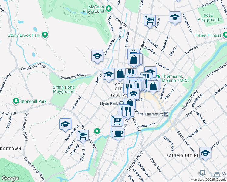 map of restaurants, bars, coffee shops, grocery stores, and more near 40 Gordon Avenue in Boston