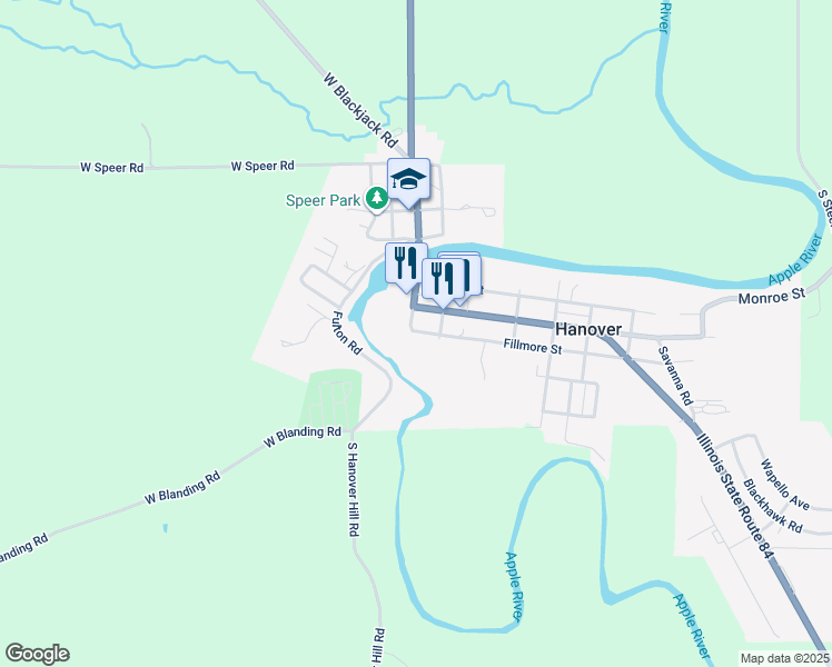 map of restaurants, bars, coffee shops, grocery stores, and more near 104 Jefferson Street in Hanover