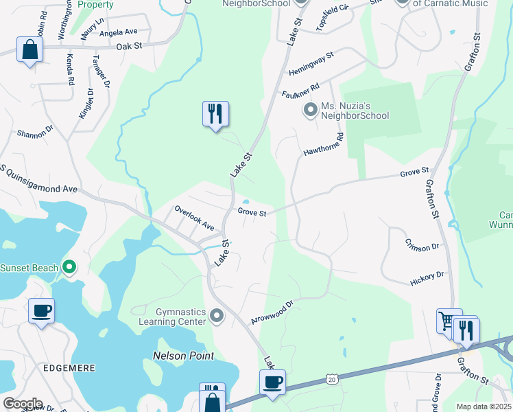 map of restaurants, bars, coffee shops, grocery stores, and more near 100 Grove Street in Shrewsbury