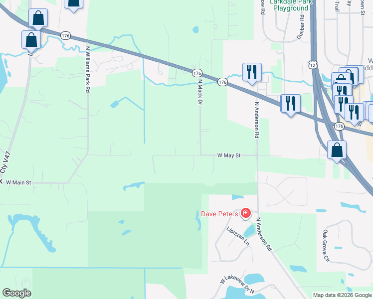 map of restaurants, bars, coffee shops, grocery stores, and more near 27310 W May St in Wauconda