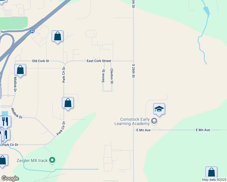 map of restaurants, bars, coffee shops, grocery stores, and more near 6569 Claxton Street in Kalamazoo