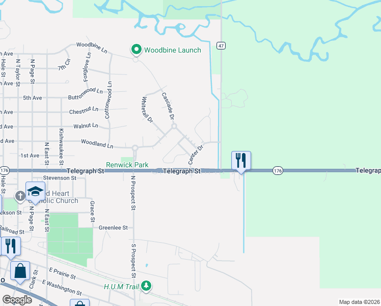 map of restaurants, bars, coffee shops, grocery stores, and more near 1024 Center Drive in Marengo