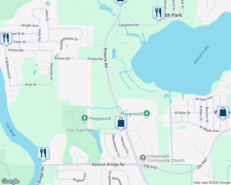 map of restaurants, bars, coffee shops, grocery stores, and more near 5016 West Roberts Road in McHenry