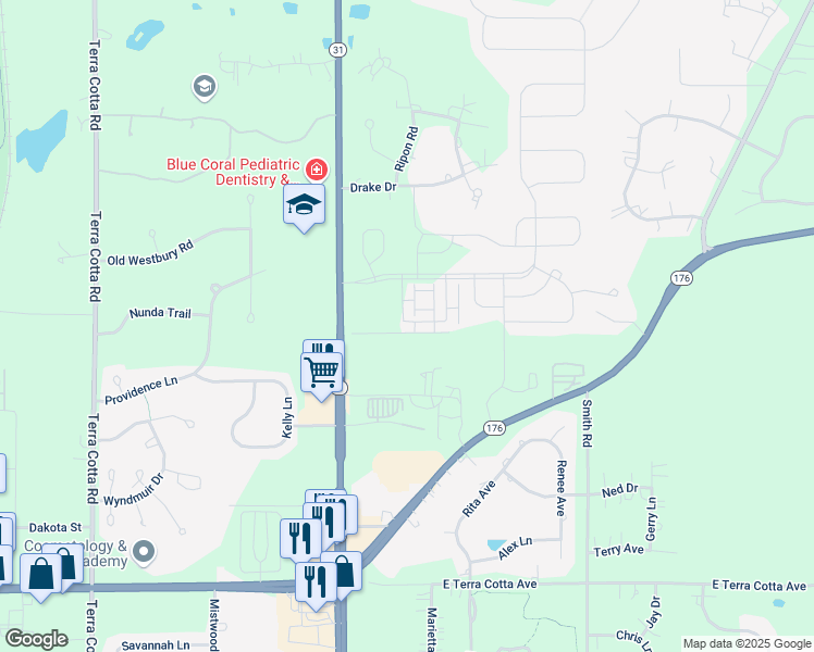 map of restaurants, bars, coffee shops, grocery stores, and more near 525 Cimmaron Circle in Crystal Lake