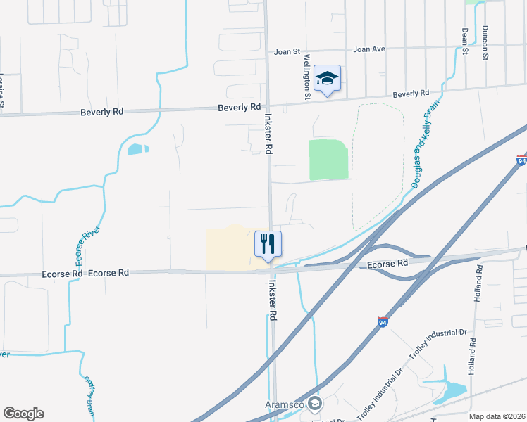 map of restaurants, bars, coffee shops, grocery stores, and more near 6780 Inkster Road in Romulus