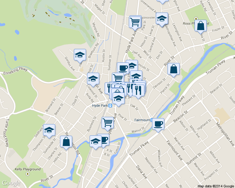 map of restaurants, bars, coffee shops, grocery stores, and more near 1251 Hyde Park Avenue in Boston