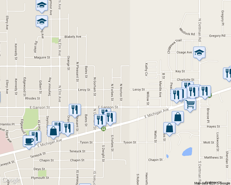 map of restaurants, bars, coffee shops, grocery stores, and more near 237 North Forbes Street in Jackson