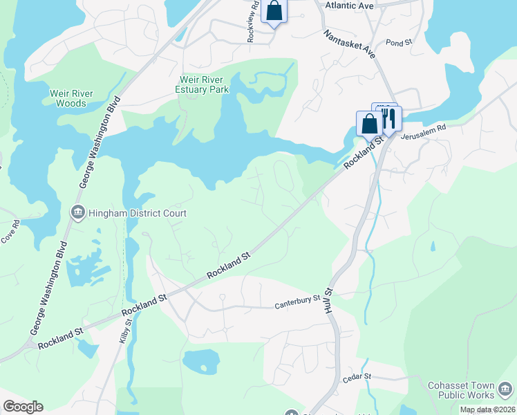 map of restaurants, bars, coffee shops, grocery stores, and more near 3 Cliff Road in Hingham