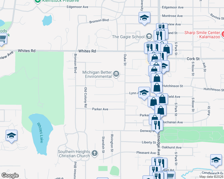 map of restaurants, bars, coffee shops, grocery stores, and more near 917 Par 4 Road in Kalamazoo