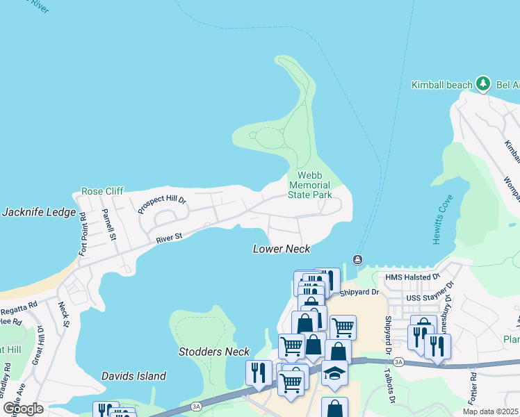 map of restaurants, bars, coffee shops, grocery stores, and more near 285 River Street in Weymouth