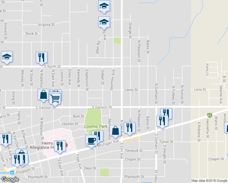 map of restaurants, bars, coffee shops, grocery stores, and more near 435 Seymour Avenue in Jackson