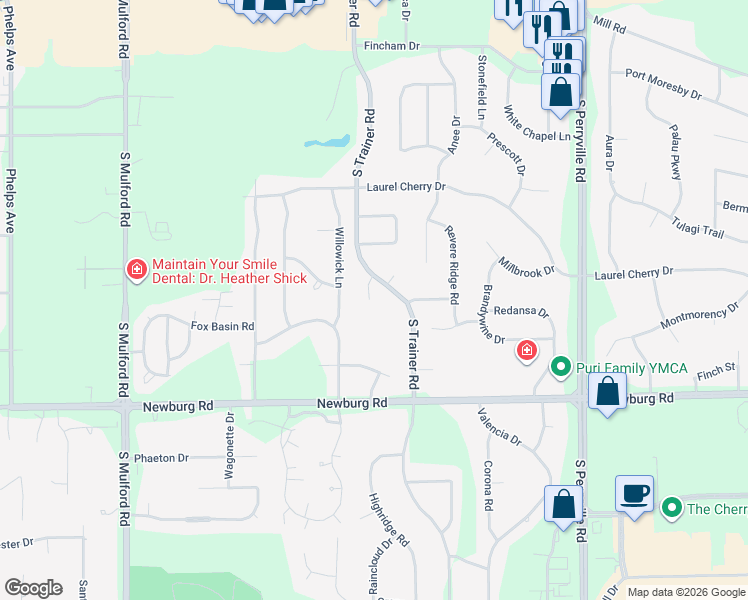 map of restaurants, bars, coffee shops, grocery stores, and more near 1344 Creekwood Circle in Rockford