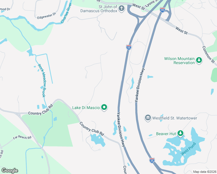 map of restaurants, bars, coffee shops, grocery stores, and more near 123 Schoolmasters Lane in Dedham