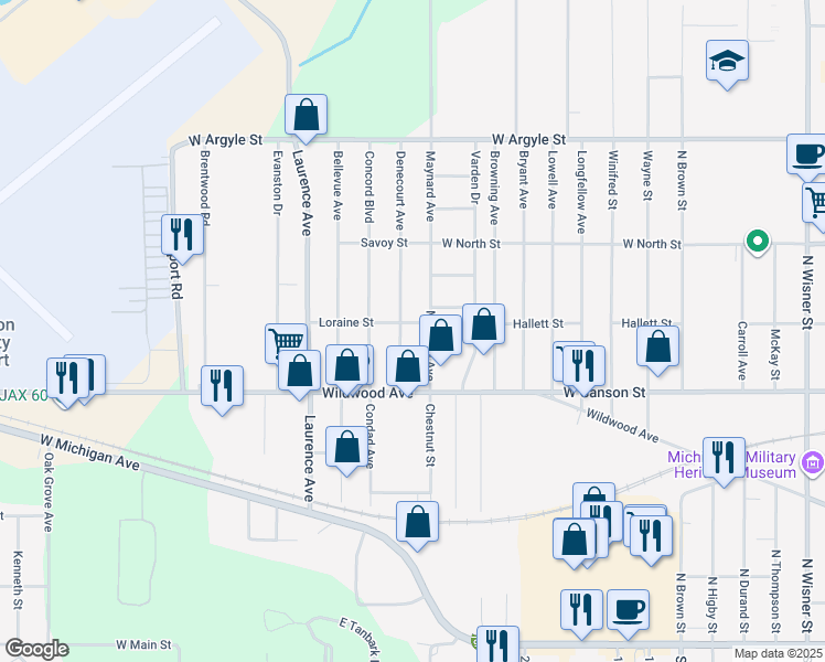 map of restaurants, bars, coffee shops, grocery stores, and more near 791 Denecourt Avenue in Jackson