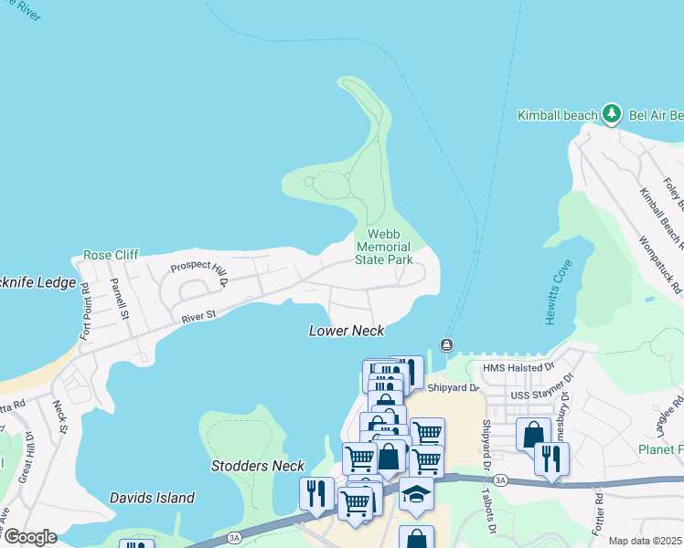 map of restaurants, bars, coffee shops, grocery stores, and more near 84 Broad Reach in Weymouth