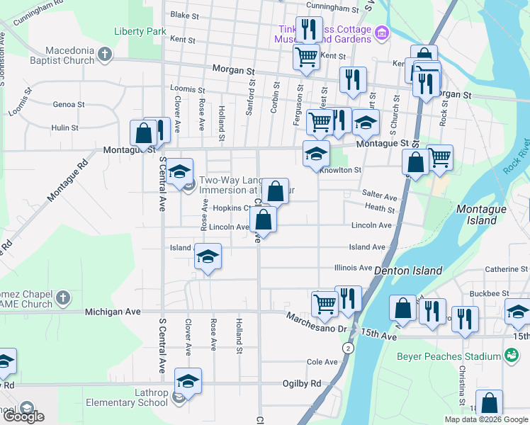 map of restaurants, bars, coffee shops, grocery stores, and more near 1523 Clifton Avenue in Rockford