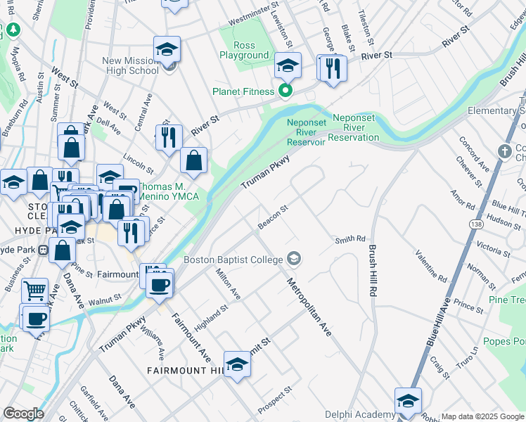 map of restaurants, bars, coffee shops, grocery stores, and more near 4 Edith Street in Boston