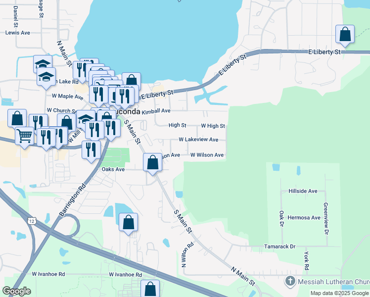 map of restaurants, bars, coffee shops, grocery stores, and more near 426 North Ridge Street in Wauconda