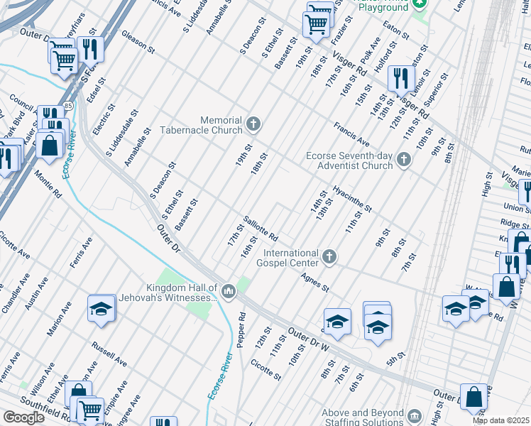 map of restaurants, bars, coffee shops, grocery stores, and more near 4008 16th St in Ecorse