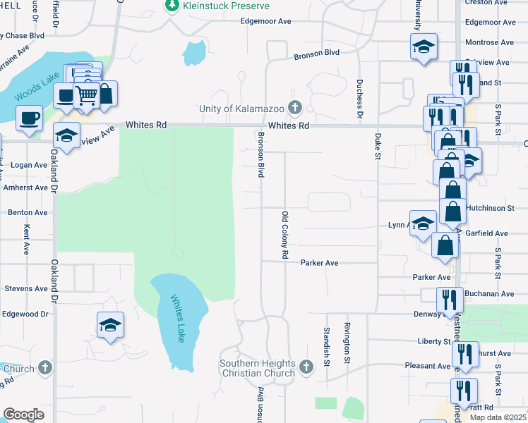 map of restaurants, bars, coffee shops, grocery stores, and more near 3517 Bronson Boulevard in Kalamazoo